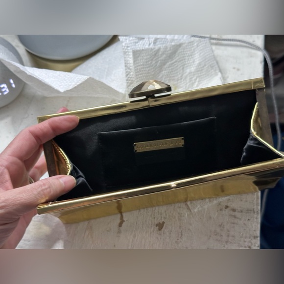 Malini Murjani Mirrored Gold “Samara” Specchio Leather Framed Clutch $625 - Picture 5 of 11